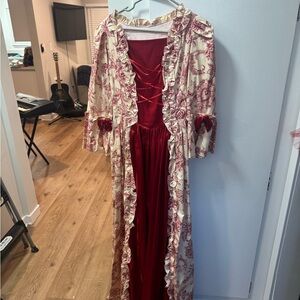 Red Satin and Cream 1800s style gown